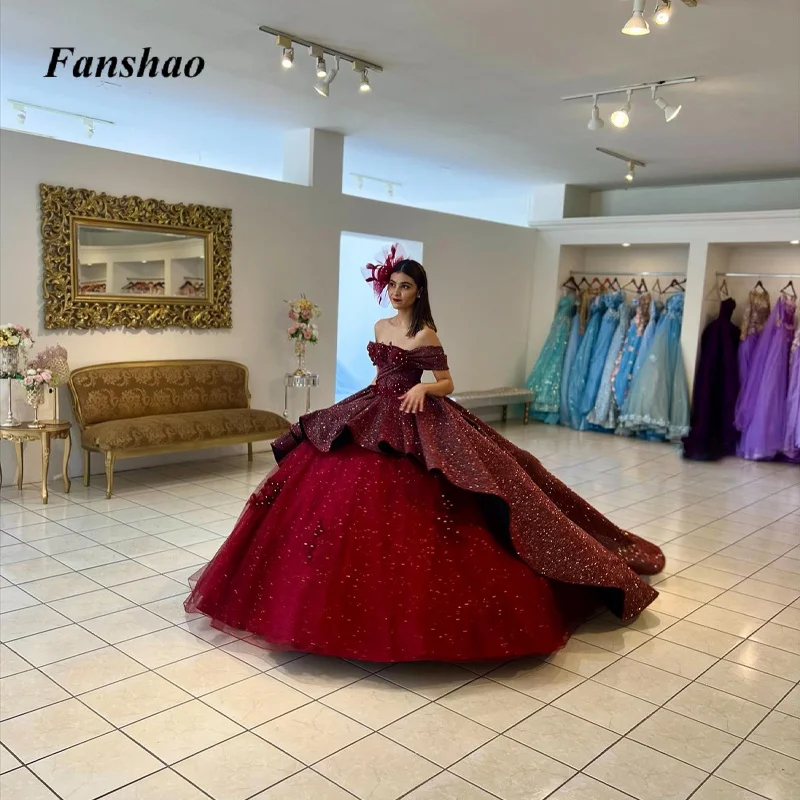 

Fanshao Special Occasion Dresses For Women Luxury Saudi Arabric Strapless Layered Tiered Crystals Appliques Personalised
