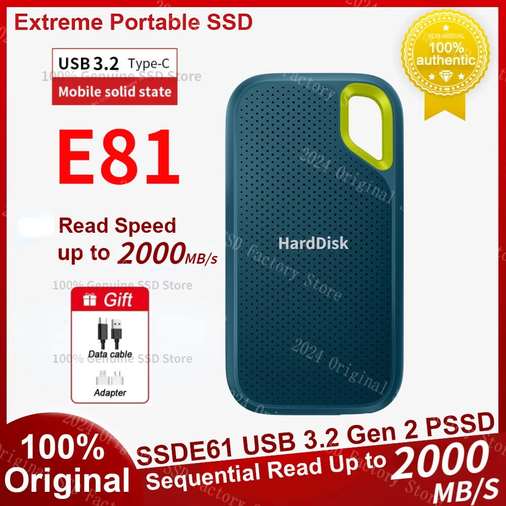 

E81 2000MB/S E61 PSSD 1TB 2TB 16TB Extreme Portable SSD Up to 1050MB/s USB3.2 Gen 2 External Solid State Drive for PC Laptop Mac