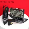 2025 Italian Design Slope Heel Sequin Stripe Rhinestone Summer Women's Sandals Party Fashion Elegant Ladies Shoes and Bag Set 1