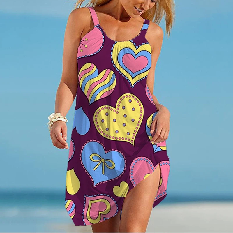 

Outdoor Casual Loose Ladies Summer Dress Fashion Temperament Dress Color Love 3D Printing Dress Beautiful Versatile Dress