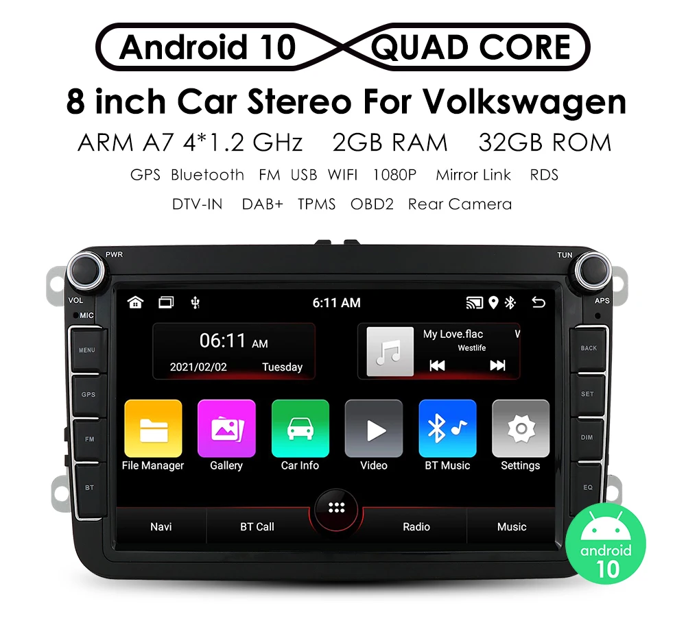 

2 din Car Radio Multimedia Player GPS for Volkswagen VW Passat B7 B6 Golf Touran Polo Sedan Tiguan jetta Android 10 2+32 4G WIFI