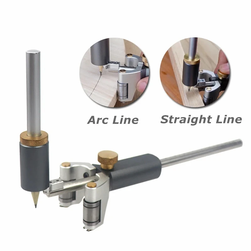 Woodworking Straight And Arc Line Scribe Dual-purpose Parallel Line Drawing Ruler Marking Gauge Automatic Line Scribing Tools