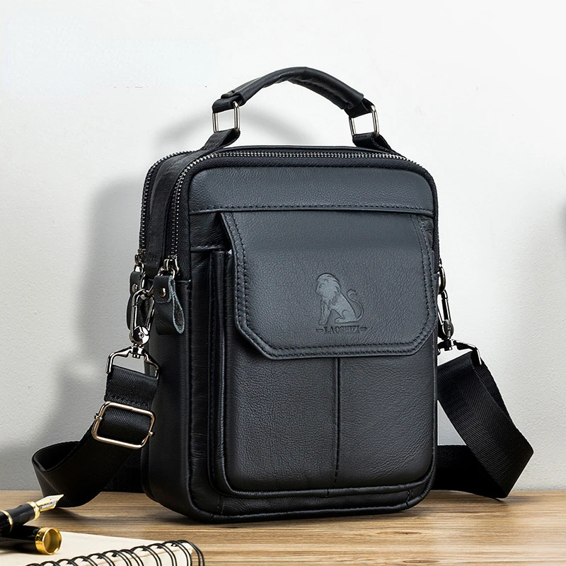 Men's Cowhide Shoulder Bag Fashion Single Shoulder Vertical Square First Layer Cowhide Bag Brown Black Casual Crossbody Bag