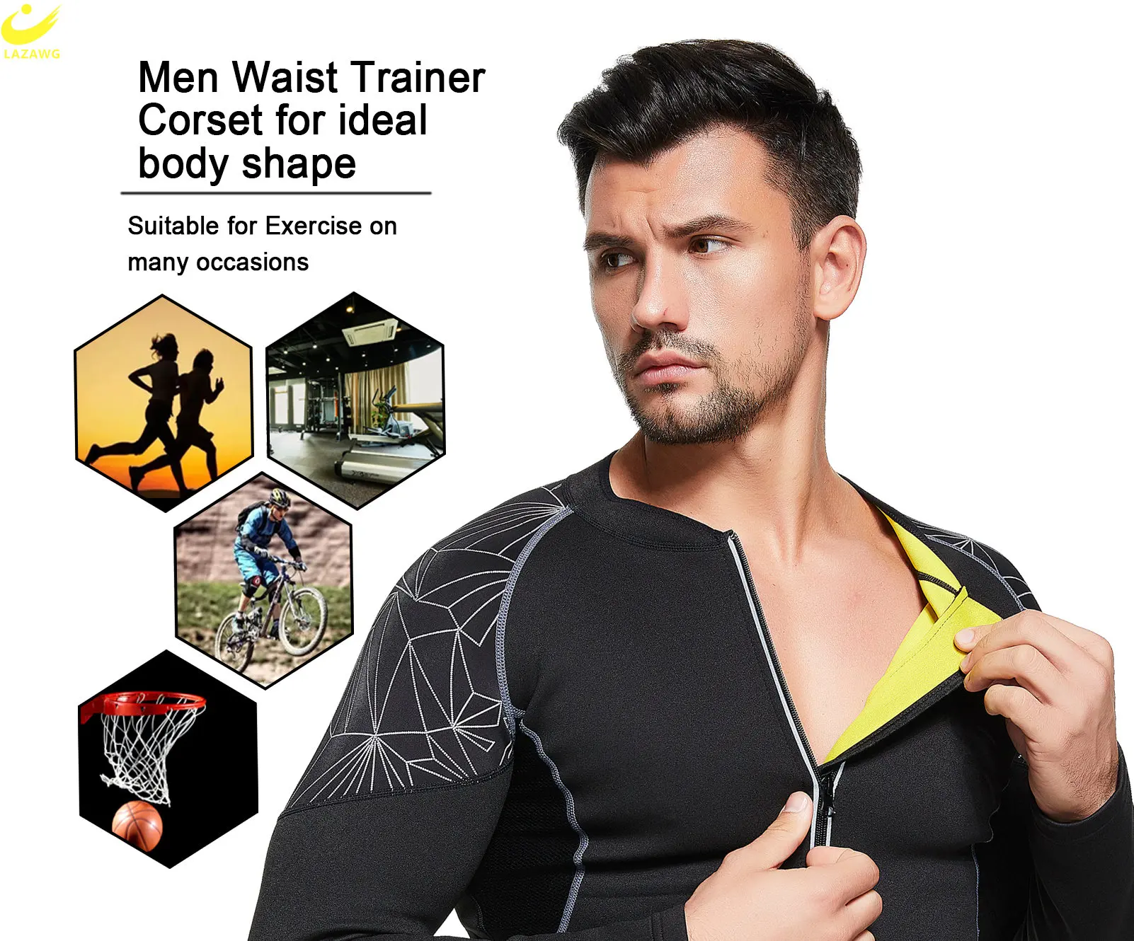 LAZAWG Sauna Jacket for Weight Loss for Men Neoprene Sweat Top Slimming Long Sleeve Body Shaper Workout Fitness Sport Fat Burner