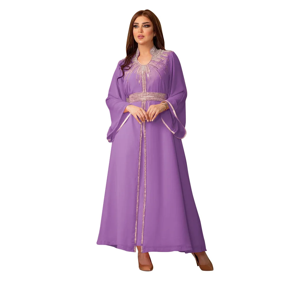 Morocco Dress Women 2023 Party Muslim Abaya Fashion Dubai Abayas Diamond Belted Kaftan Elegant Party Dresses Vestidos Spring