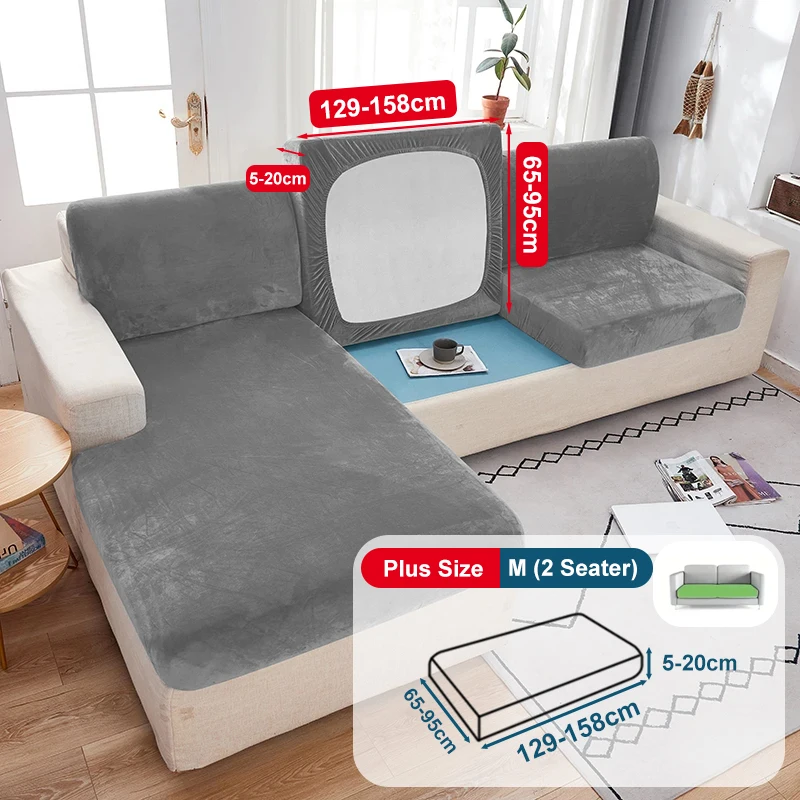 Soft Velvet Sofa Cushion Cover For Living Room Solid Color Polyester Spandex Slip-covers Furniture Protector Stretch CouchCovers 4