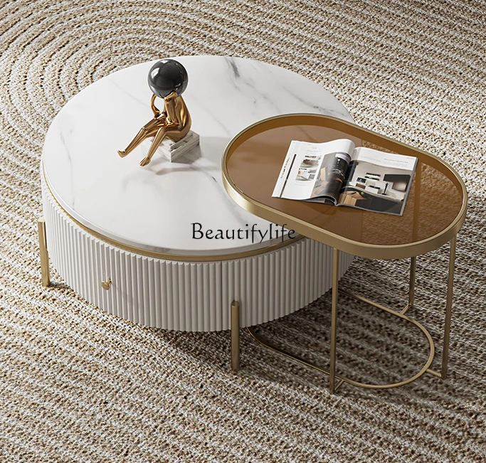 

Post-Modern Mild Luxury Marble round Tea Table Size Combination Living Room Small Apartment Side Table Table