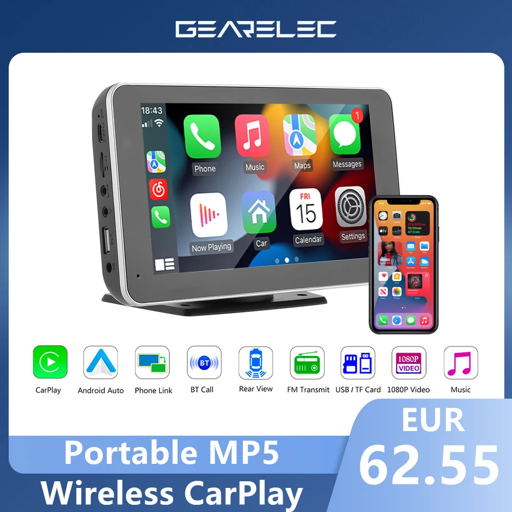 7 Inch Portable Car Stereo Radio Wireless Carplay Androi Auto Bluetooth Audio Hands Free Calling