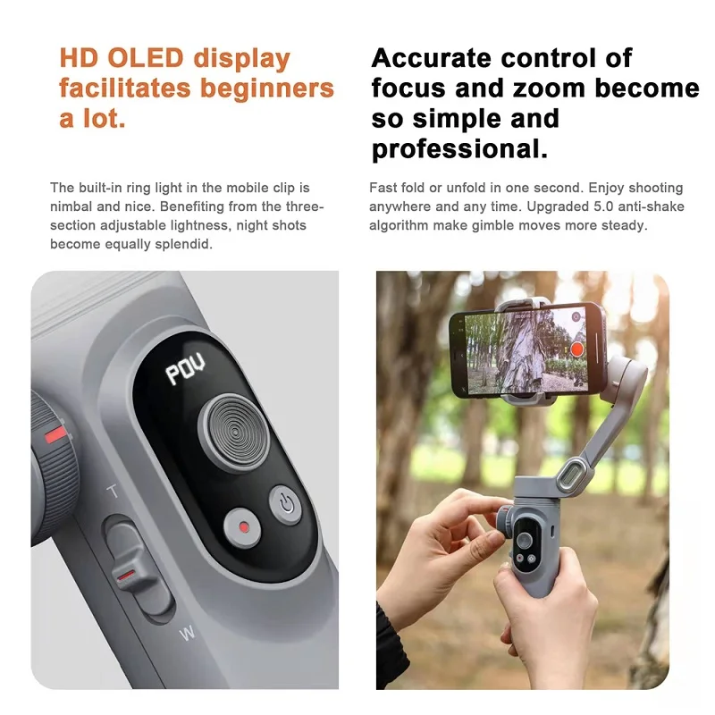 Handheld Gimbal Stabilizer AOCHUAN Smart X Pro 3-Axis Foldable Handheld Gimbal Stabilizer Fill Light Wireless Charging for Smart Phone Action Camera