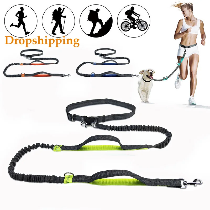 PetDogCatLeashTractionRopeReflectiveAdjustableHandFreeDogWaistBeltFreelyJogging