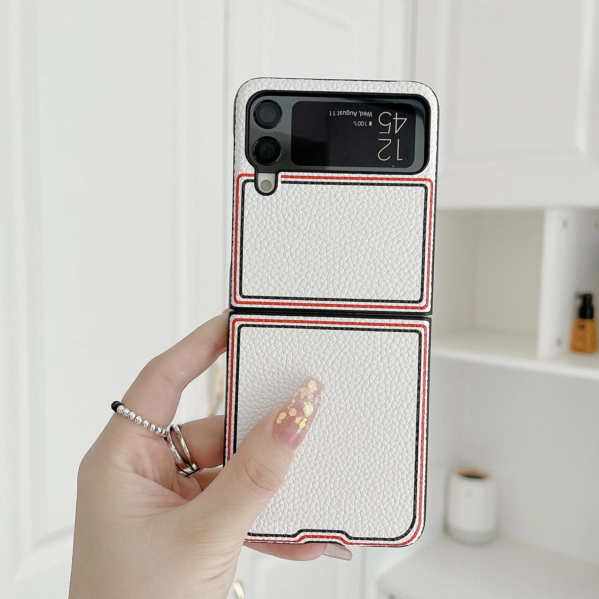 kawaii phone case samsung Vải Thiều Ốp Lưng Điện Thoại Samsung Galaxy Z Flip 3 5G Bao Chống Kích Nam Da Ốp Lưng Nhựa PC galaxy Z Flip3 Vỏ Bảo Vệ samsung silicone Cases For Samsung