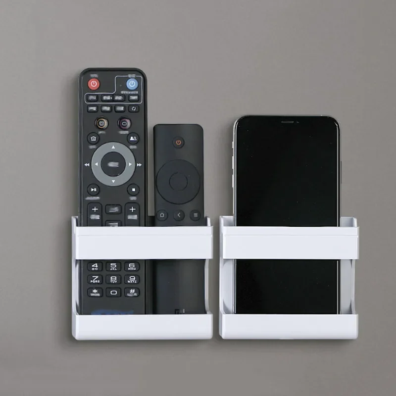 1pc Wall Mounted Mobile Phone Holder Multifunction Organizer Storage Box Remote Control Charger Stand Universal Accessories 3