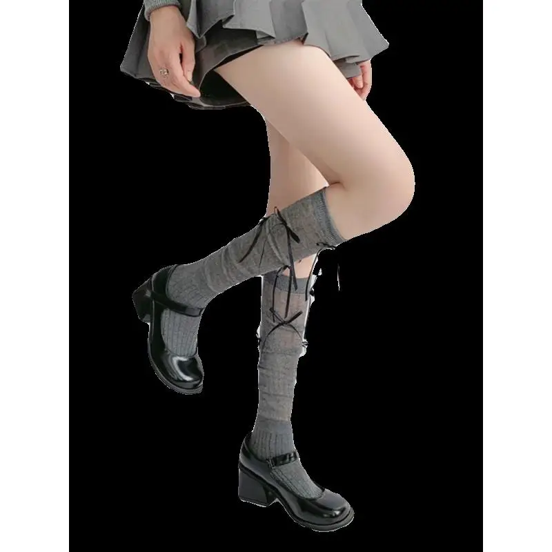 Yuze Mid-calf 여성 여름 얇은 Cutebow 일본식 Jk Whitesocks 로리타 메리의 레깅스 스타킹 여성 속옷