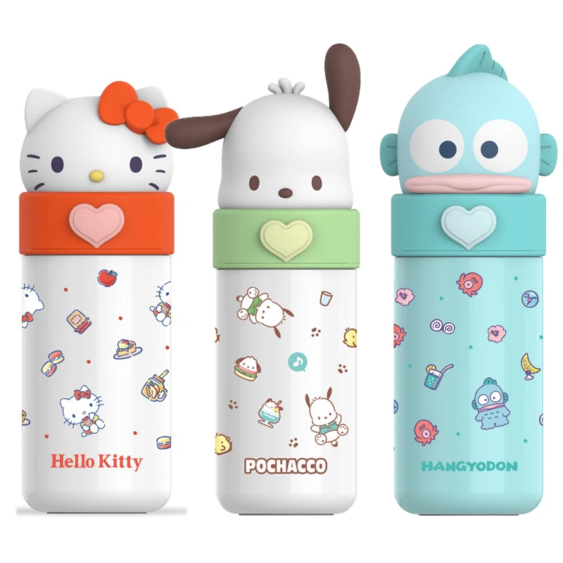

3D Hello Kitty Pochacco Sanrio Hangyodon Cinnamoroll Water Cup New Kawaii Ultraman Taro Kuromi Melody Purin Vacuum Cup Kids Gift