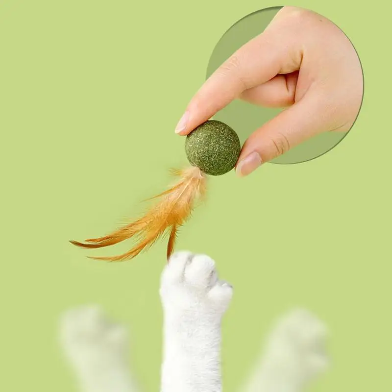 1pc Cat Toys Catnip Kitten Catnip Feather Ball Interactive Lollipop Natural Cat Kicker Feathers Design Cat Teeth Cleaning