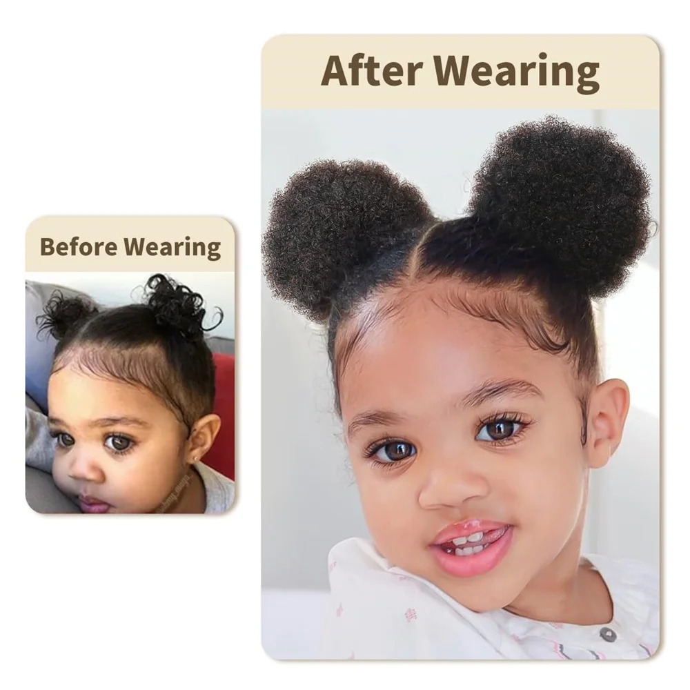 Afro Puffs Natural Black Afro Puff Hair Bun For Kids 100% Remy Human Hair Small Drawstring Ponytail For Little Girls Curly human hair extensions