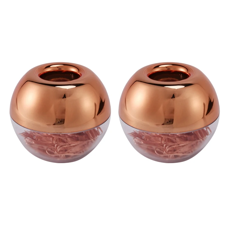 

200 Paper Clips In Rose Gold Magnetic Clip Dispenser, Rose Gold Paper Clips Holder, 28Mm, Rose Gold, 100 Clips Per Box