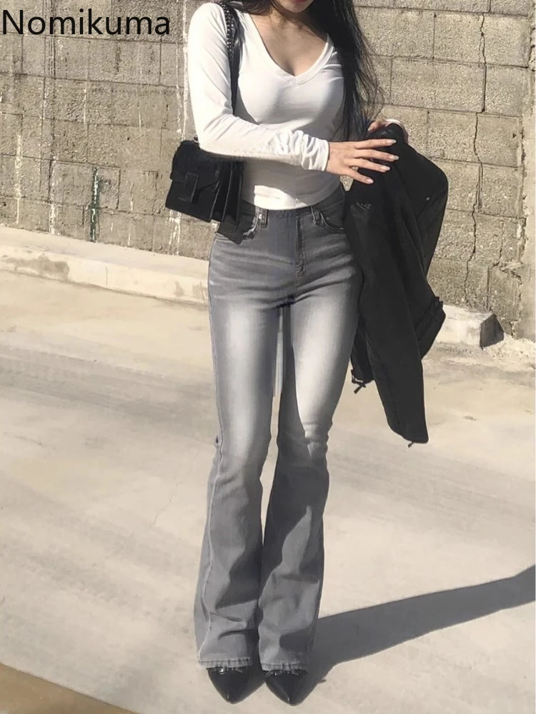 여성용 하이웨이스트 튜닉 플레어 팬츠, 빈티지 Y2k 청바지, 패션 캐주얼 데님 바지, 한국 바지, 새로운 하의