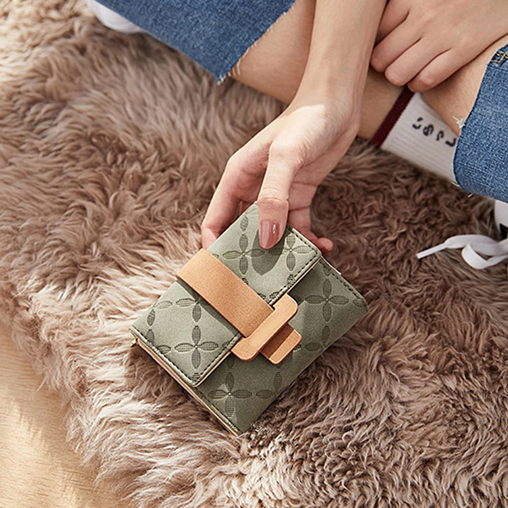 

Bolsa Stylish Rhombus Plaid Snaps Short Trifold Wallet Multifunctional Lightweight Purse Women Girl Female Unique Billetera 지갑