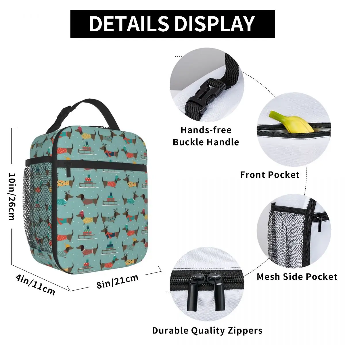 Custom Christmas Dachshund Dog Pattern Lunch Bag Men Women Cooler Warm Insulated Lunch Box for Adult Office