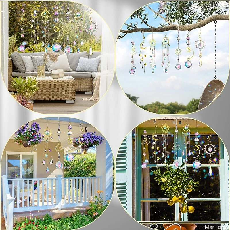 Crystal Suncatcher Sun Moon Light Catcher Pendants Wind Chimes Rainbow Maker Home Garden Decoration Window Car Charm Ornament Sun Catcher Crystal Pendant Sun Catchers Window Ornament