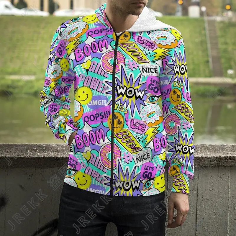 thumbnail image 1 of Sudadera con capucha y estampado 3D de dibujos animados, sudadera con cremallera y letras explosivas, estilo punk y grafiti, para hombres, mujeres y niños, ropa de calle de moda, 1 of 5