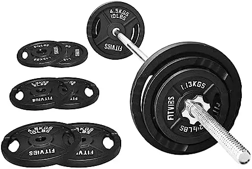 

Cast Iron Standard Weight Plates Including 5FT Standard Barbell with Star Locks, 45-Pound Set (35 Pounds Plates + 10 Pounds Barb