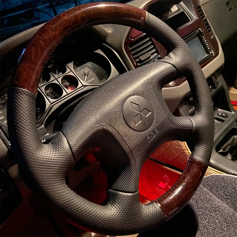 For Mitsubishi old Pajero V73/V77 DIY leather mahogany hand sewn