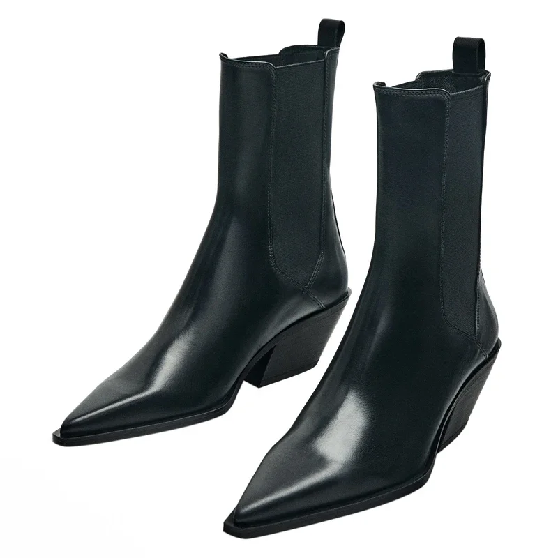 

Pointed Toe Ankle Botas Mujer Thick Heel Zapatos Mujer 2024 Spring Autumn Women Shoes England Style Boots Chaussure Femme