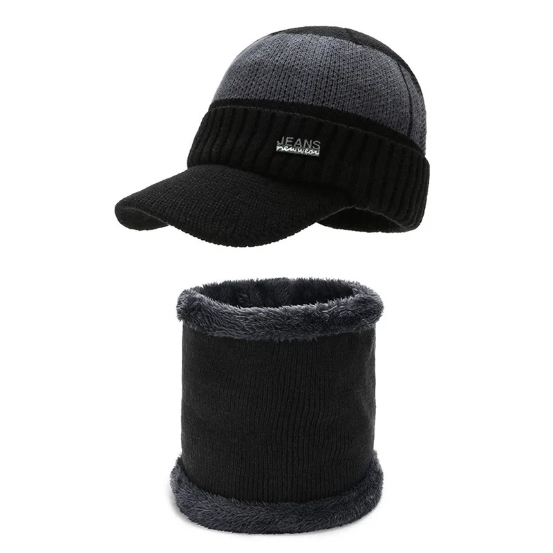 Knitted Hat And Scarf Two Piece Set Unisex Large Head Suitable For Thickened Winter Snowflake Warm Hat Gloves Scarf Set Boys