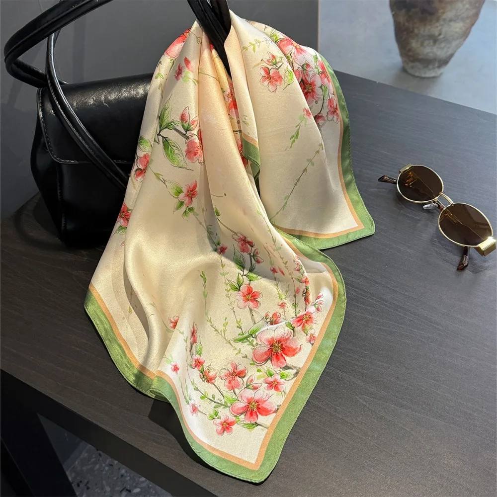 53cm Real Silk Nature Scarf Women Neckerchief Foulard Bandana Small Hairbands Fashion Floral Neck Ties for Office Lady New 6
