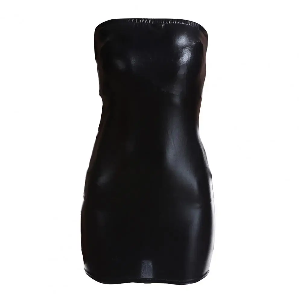 

Bodycon Dress Sexy Faux Leather Off Shoulder Club Dress for Women Slim Fit Backless Sheath Party Mini Dress Solid Color Elegant