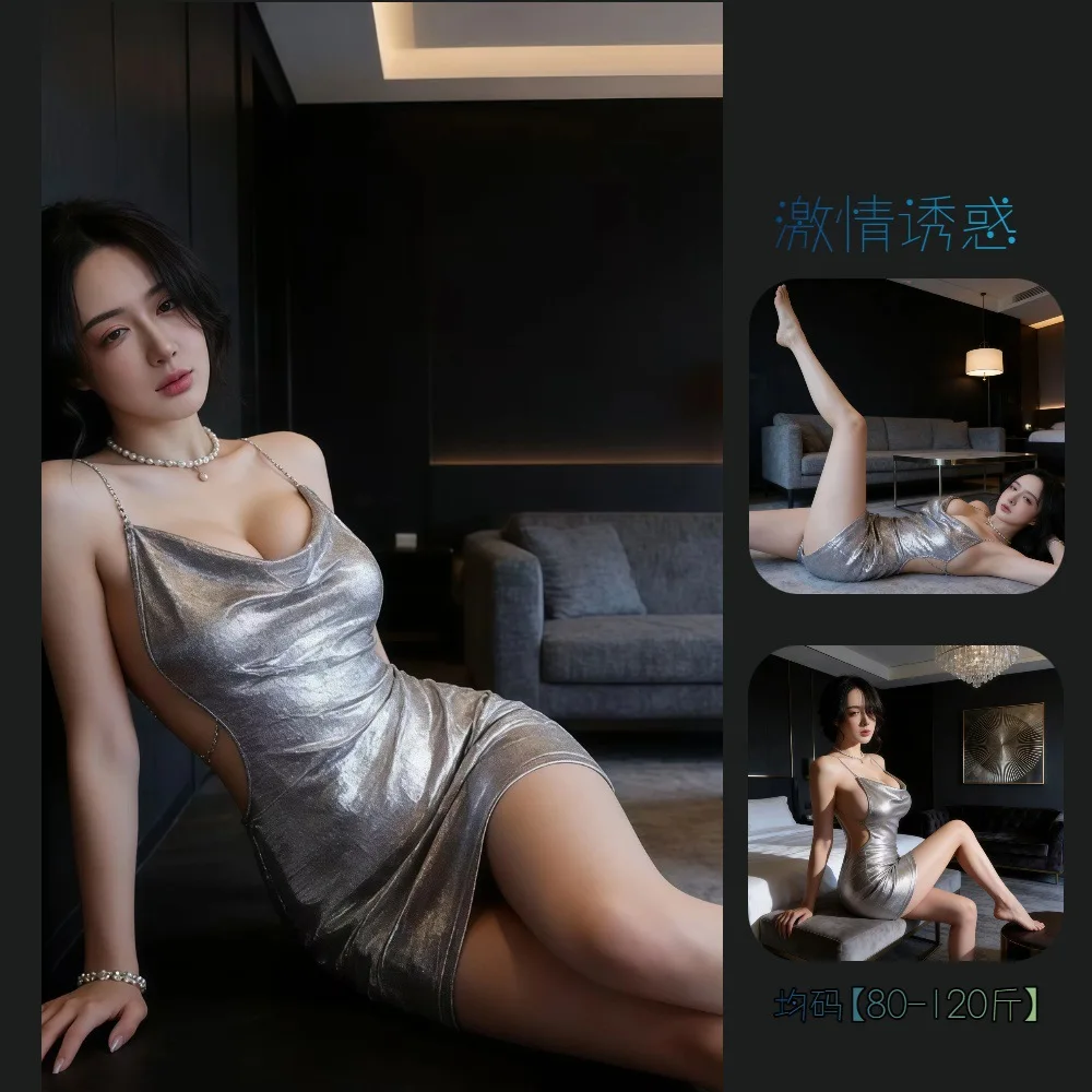 Sexy Sensual Underwear Mini Skirt Uniform Dress Pure Desire Backless Temptation Shiny Club Hot Girl Role-playing Cute Girl Style