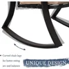 Outdoor Furniture 3 Piece Conversation Bistro Set Rocking Chairs and Glass Top Table, Thick Cushions, Black Steel 5