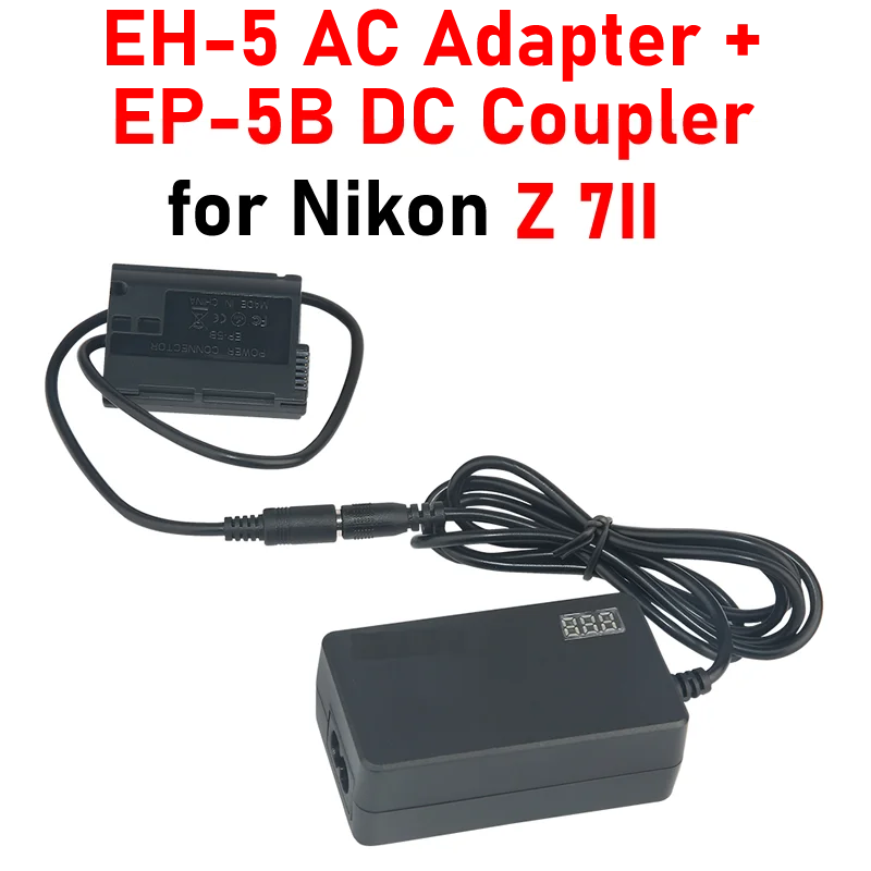 

Z 7II Power Supply EH-5 LED Display AC Adapter + EP-5B DC Coupler for Nikon Z 7II AC Power Adapter Kit