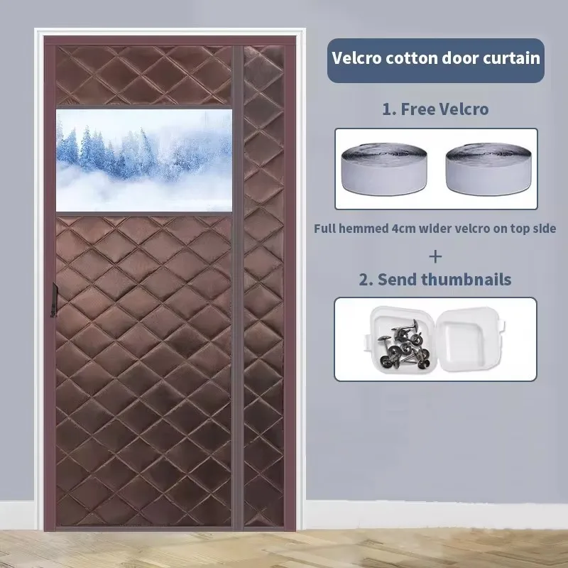 Magnetic Screen Door Curtain Side Open Cotton Door Screen Waterproof and Coldproof Door Cutain with Transparent Window Warm in Winter