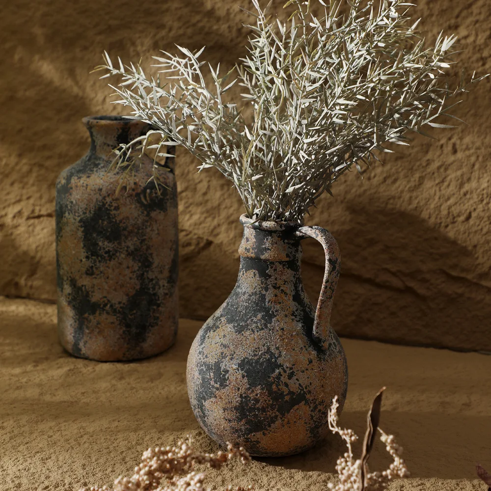 CAPIRON Earthenware Vase for Dried Flower Pampas Grass Nordic Wabi Sabi Retro Home Aesthetics Bookshelf Wall Shelf Decoration 3