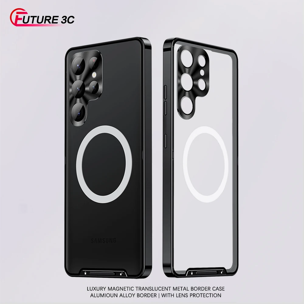 

Magnetic Frosted Case For Samsung S21 S22 S23 Note 10 20 Ultra Plus With Lens Protection Aluminum Alloy Border Cover For Magsafe