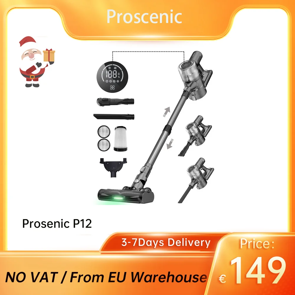 Proscenic P12 Cordless Vacuum Cleaner, Stick Vacuum with Anti-Tangle Brush  & LED Touch Display, 33Kpa Cordless Vacuum, Max - AliExpress