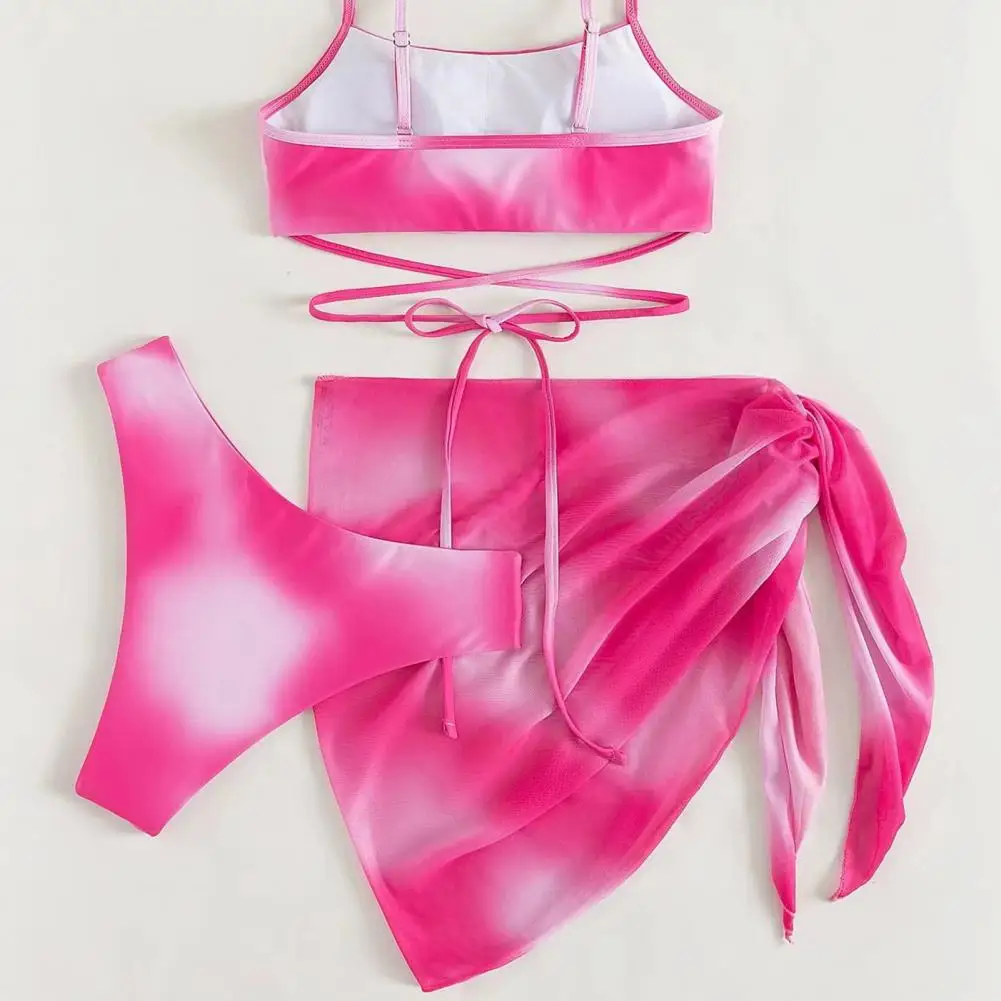3-Piece Women’s Bikini Set – Tie-Dye Print, Sling Bra, High-Waist Briefs, Quick-Drying Swimwear for Beachwear Beachwear Swimwear