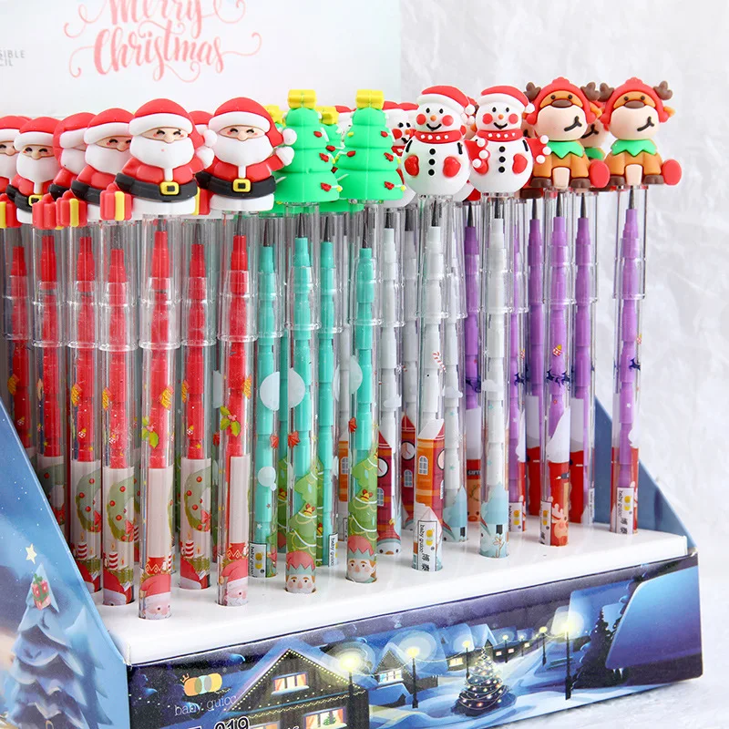 30Pcs/Lot Kawaii Christmas Pencil Pen School Student Building Block Pencil Removable Multifunctional Free Sharpening Cute Pencil