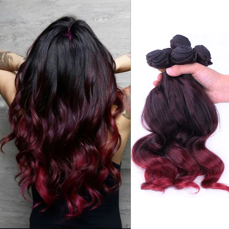 Deep Wavy Weave Bundles Synthetic Hair Extensions Afro Kinky Curly 6Ps/Lot 14/18 Inch Ombre Brown Wavy Hair Bundles for Women