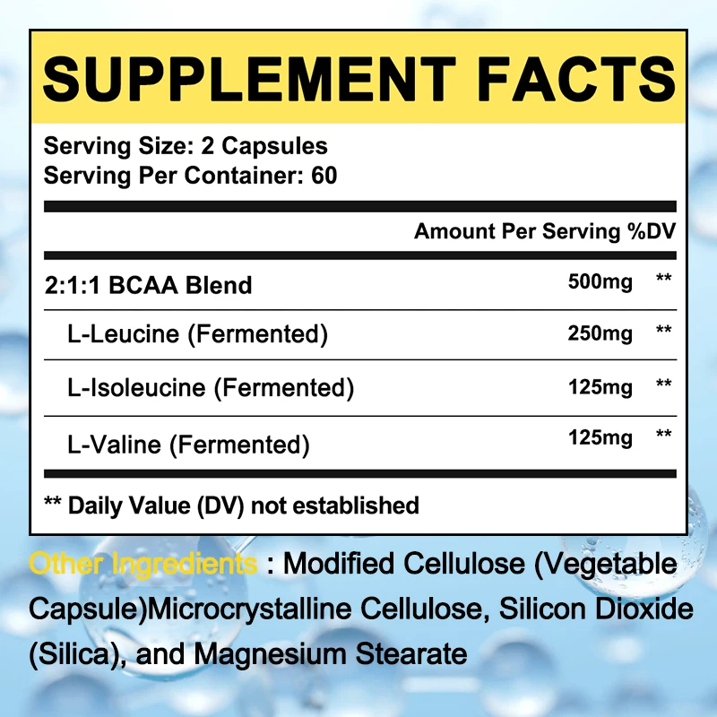 Branched Chain Amino Acid BCAA Capsules – Protein Synthesis, Quality, Growth, Male Muscle Supplement, Dietary Capsules, Non-GMO images - 6