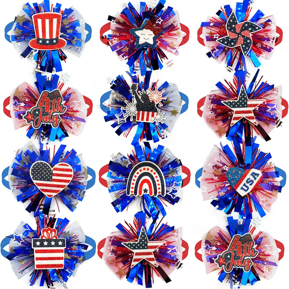 

50pcs American Independence Day Pet Bowtie Small Dog Neckties Cat Puppy Party Decorations Bowties Adjustable Dog Collar Grooming