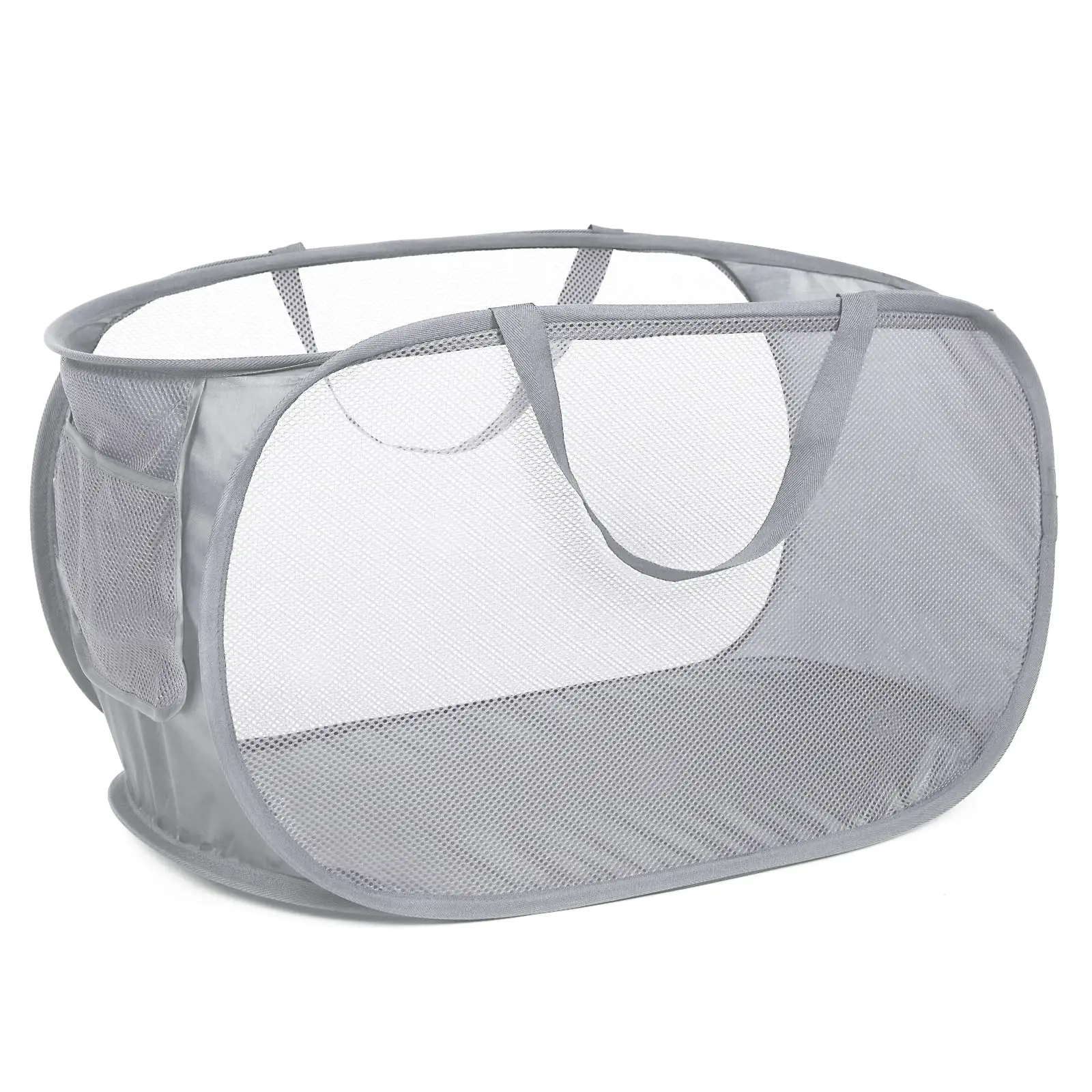 

Durable Collapsible Laundry Baskets, Mesh Pop Up Laundry Hamper with Side Pocket, Foldable Clothes Storage Hamper