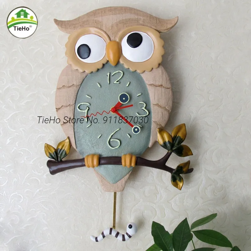 Resin Owl Wall Clock Swing Super Silent Quartz Clock 3d Animal Design
