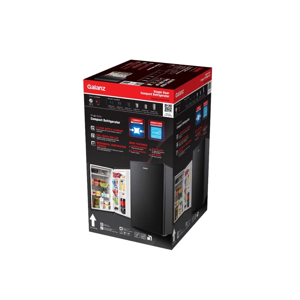 Galanz 3.3 Cu ft One Door Mini Fridge, Black Estar, New 3