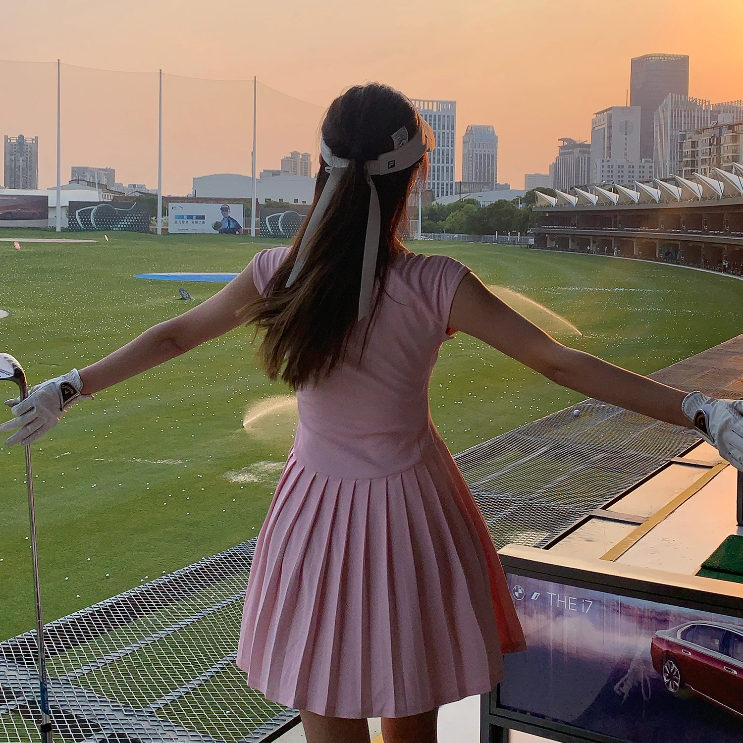 Summer Thin Breathable Sporty Polo Neck Sleeveless Women's Golf Dress Slim Pleated Skirt Tennis Golf Ladies Apparel