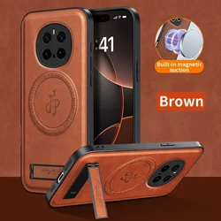 Premium Wireless Charging Magnetic Leather Phone Case with Slotted Bracket for Honor X8c (Brown)