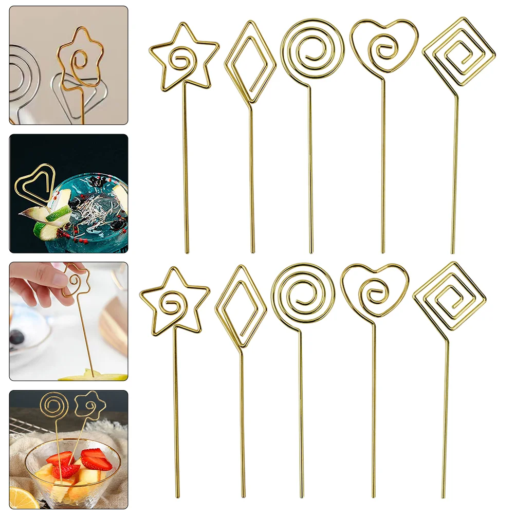 

10 Pcs Cocktail Sign Fruit Picks Name Tag Clamps Table Number Holder Toothpicks Multifunction Business Cards Clips